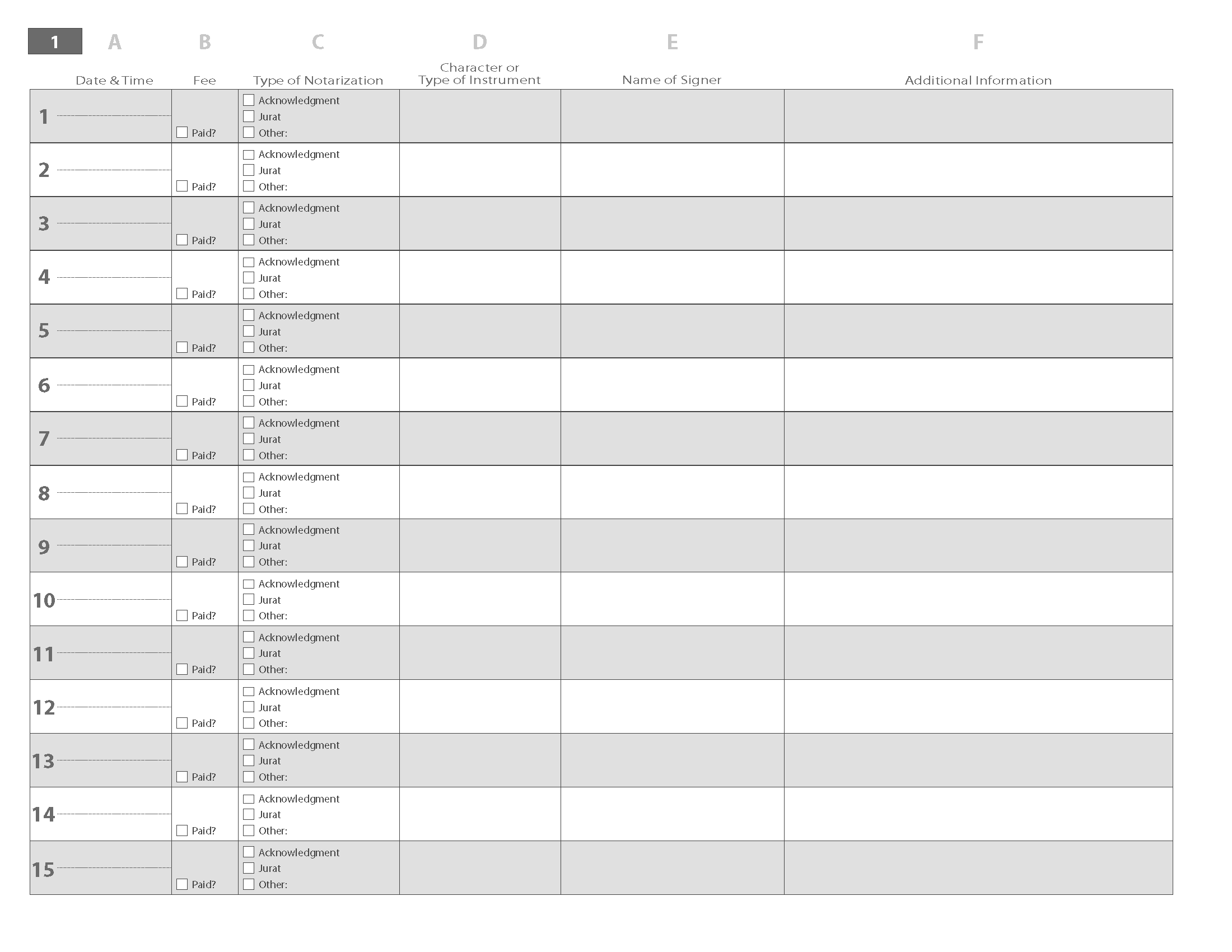 Free Printable Notary Log Sheet