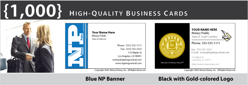 1,000 Notary Rotary Business Cards. This product has multiple versions. Please select one using the Choose a Version box.